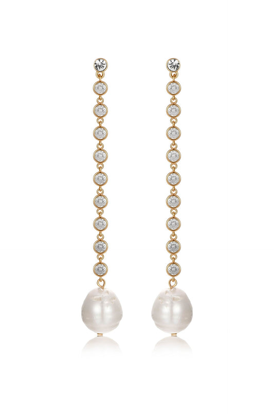 Crystal Chain Pearl Drop Earrings - Clear Crystals | Ettika