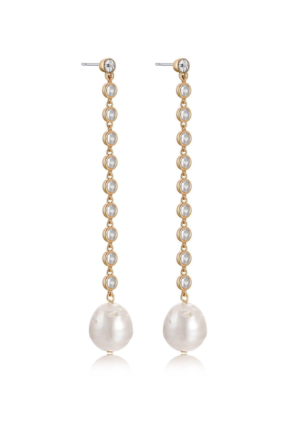 Crystal Chain Pearl Drop Earrings - Clear Crystals | Ettika