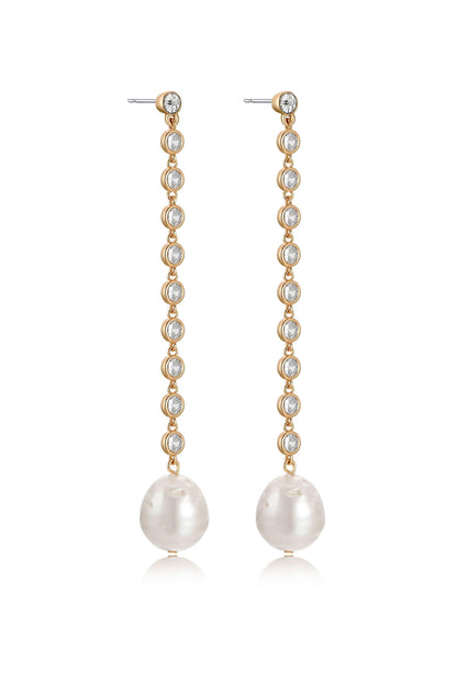 Crystal Chain Pearl Drop Earrings - Clear Crystals | Ettika