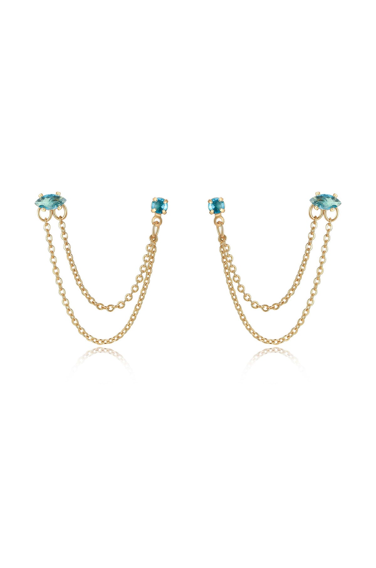Double Piercing Chain Dangle Earrings - Apple Green Crystal with 18k Gold Plating | Ettika