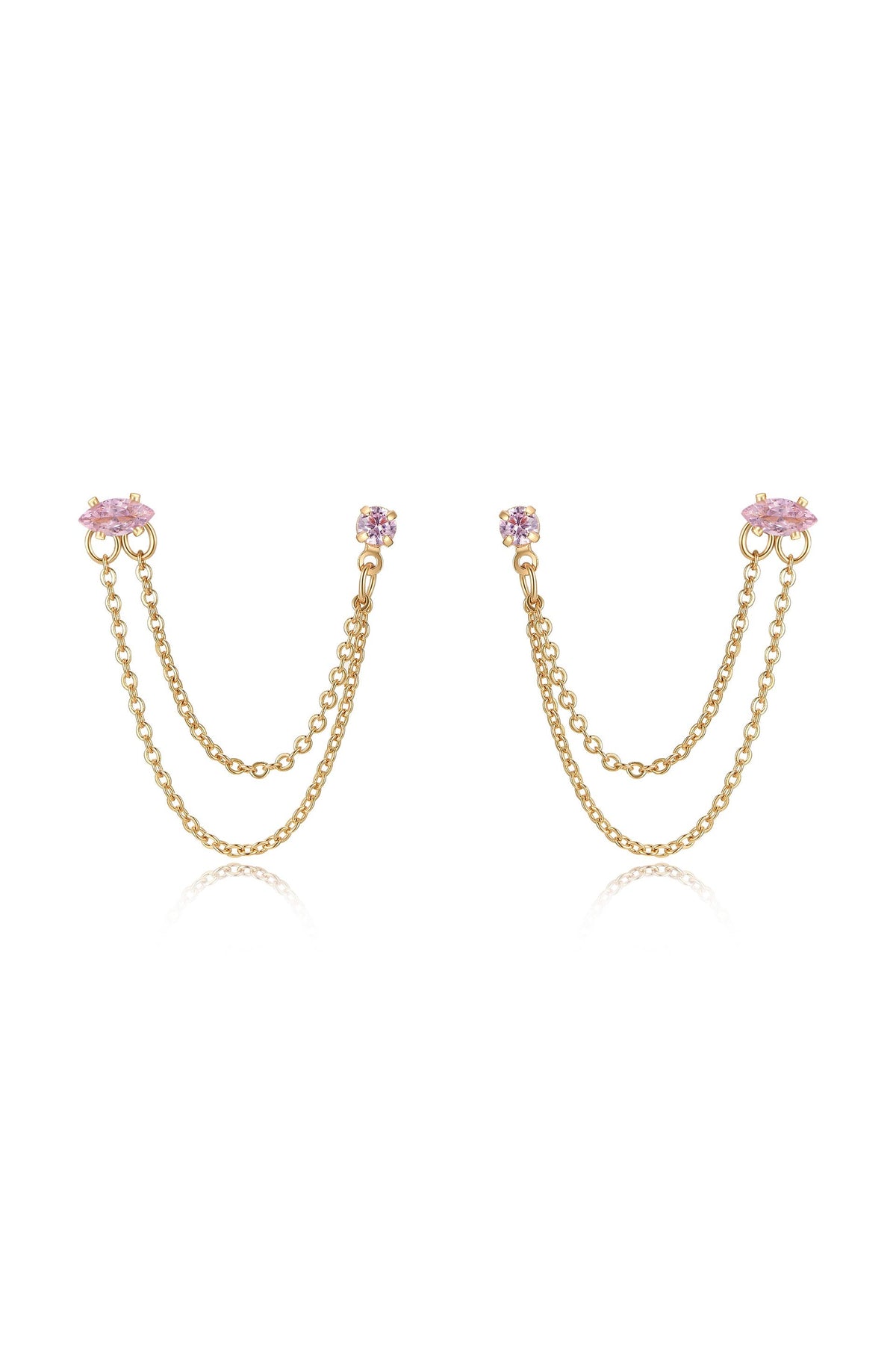 Double Piercing Chain Dangle Earrings - Apple Green Crystal with 18k Gold Plating | Ettika