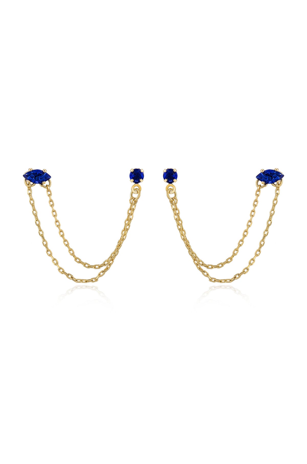 Double Piercing Chain Dangle Earrings - Apple Green Crystal with 18k Gold Plating | Ettika