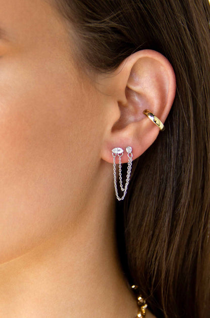 Double Piercing Chain Dangle Earrings - Apple Green Crystal with 18k Gold Plating | Ettika