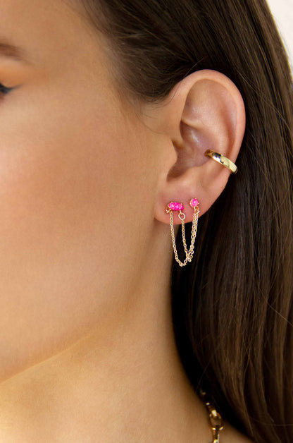 Double Piercing Chain Dangle Earrings - Apple Green Crystal with 18k Gold Plating | Ettika