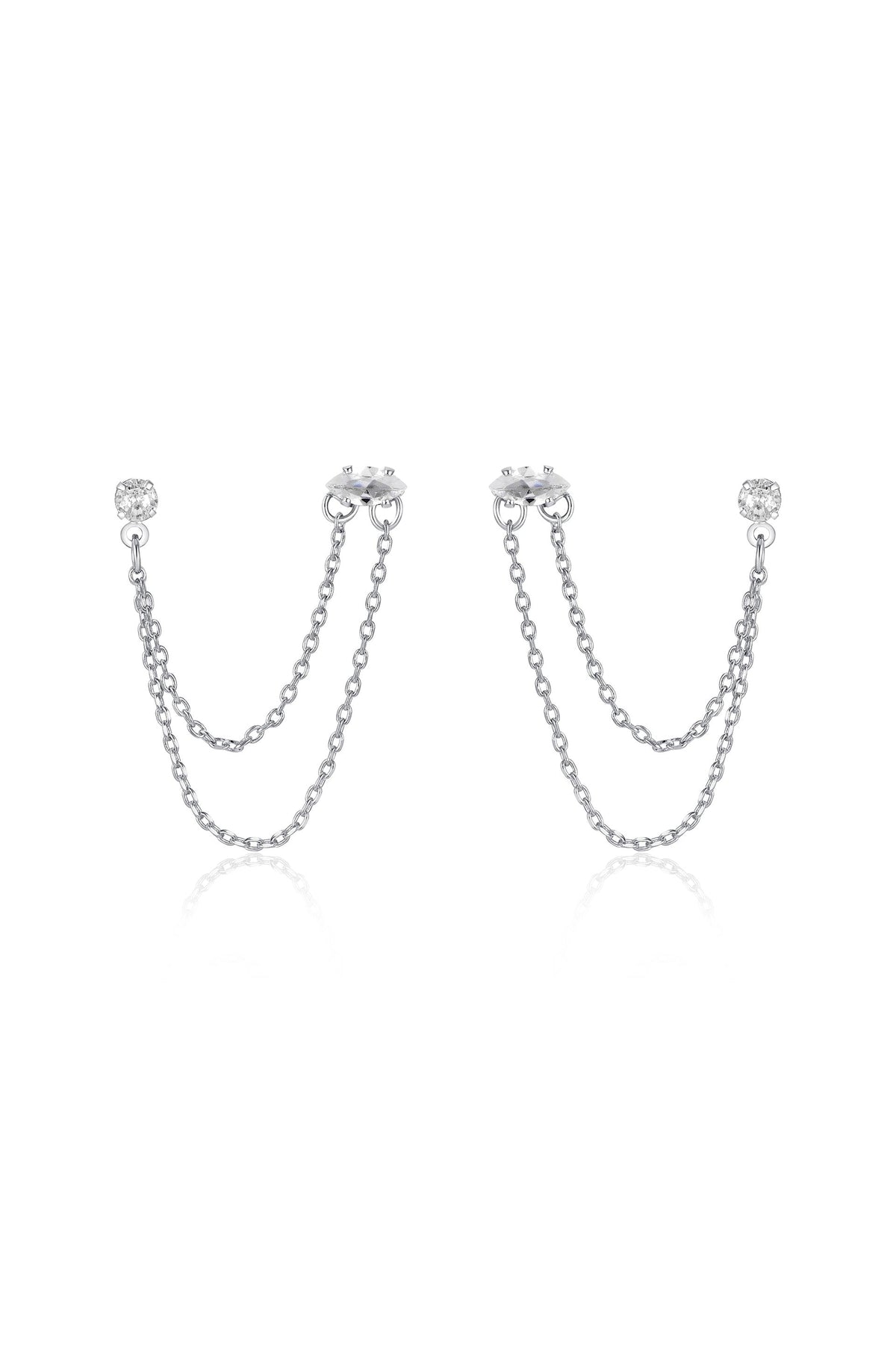 Double Piercing Chain Dangle Earrings - Apple Green Crystal with 18k Gold Plating | Ettika