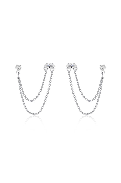 Double Piercing Chain Dangle Earrings - Apple Green Crystal with 18k Gold Plating | Ettika