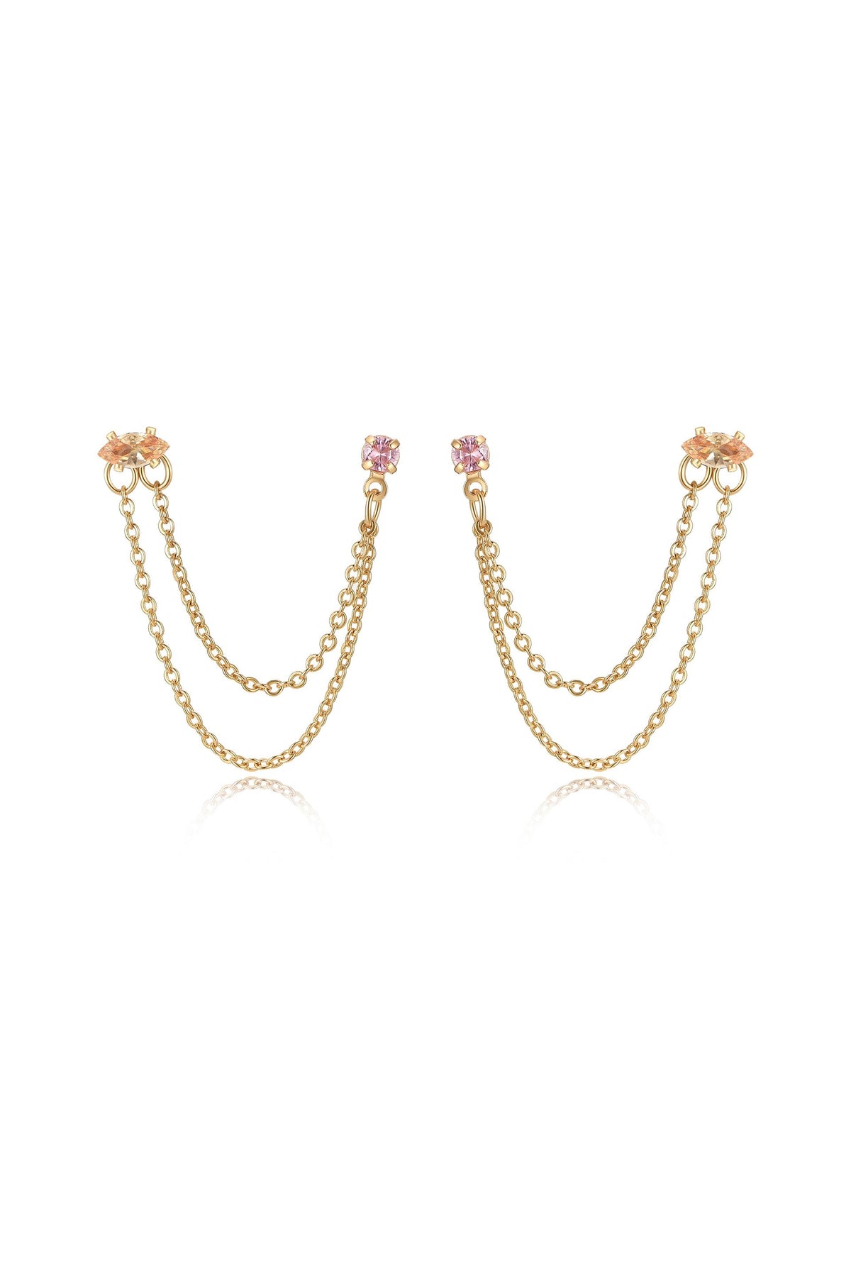 Double Piercing Chain Dangle Earrings - Apple Green Crystal with 18k Gold Plating | Ettika