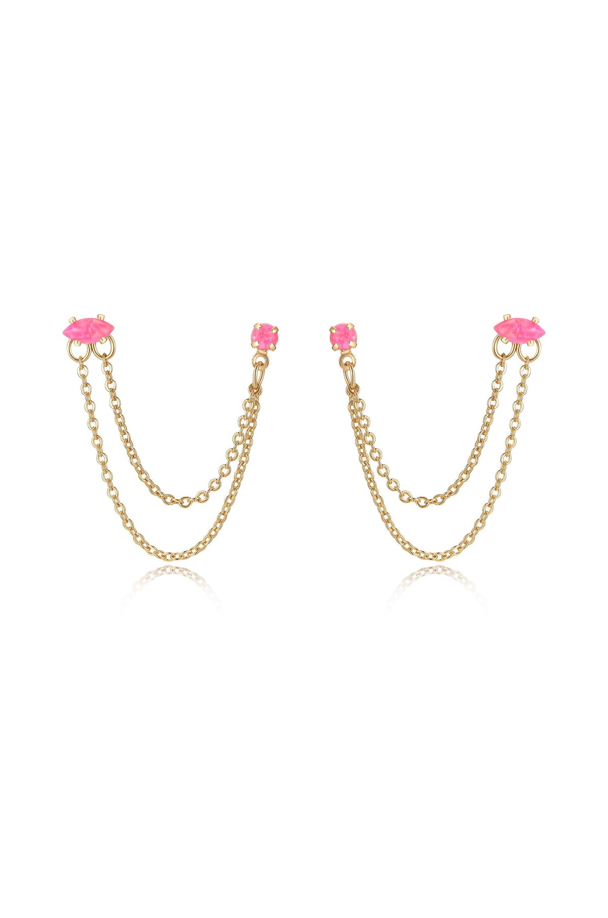 Double Piercing Chain Dangle Earrings - Apple Green Crystal with 18k Gold Plating | Ettika