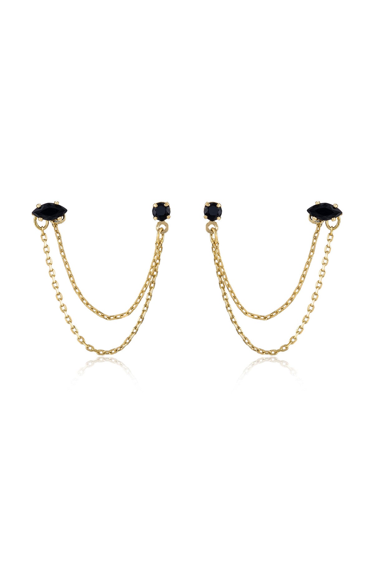 Double Piercing Chain Dangle Earrings - Apple Green Crystal with 18k Gold Plating | Ettika