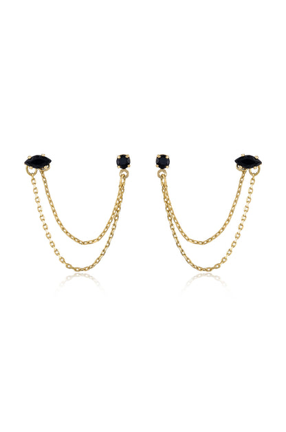 Double Piercing Chain Dangle Earrings - Apple Green Crystal with 18k Gold Plating | Ettika