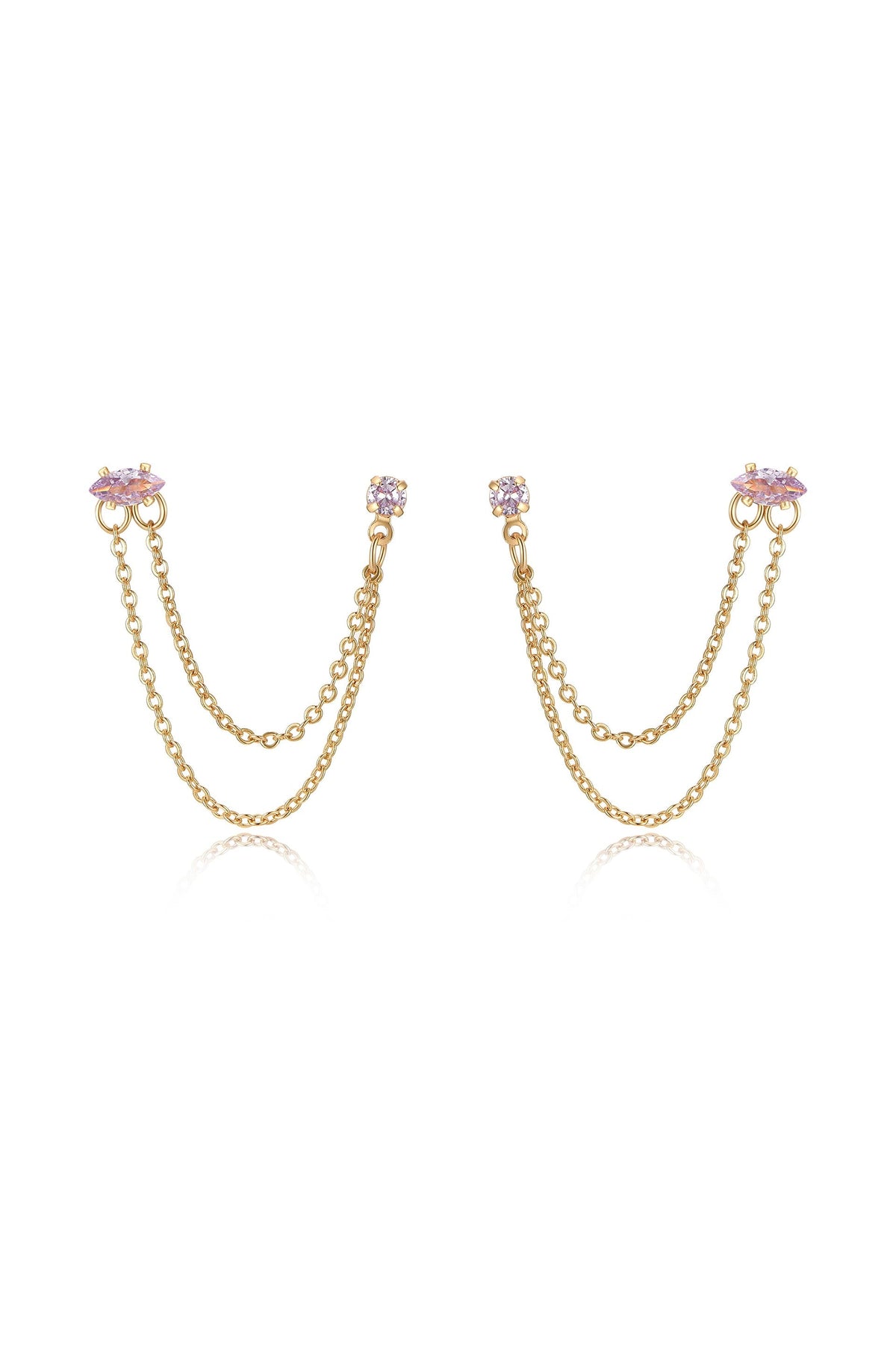 Double Piercing Chain Dangle Earrings - Apple Green Crystal with 18k Gold Plating | Ettika