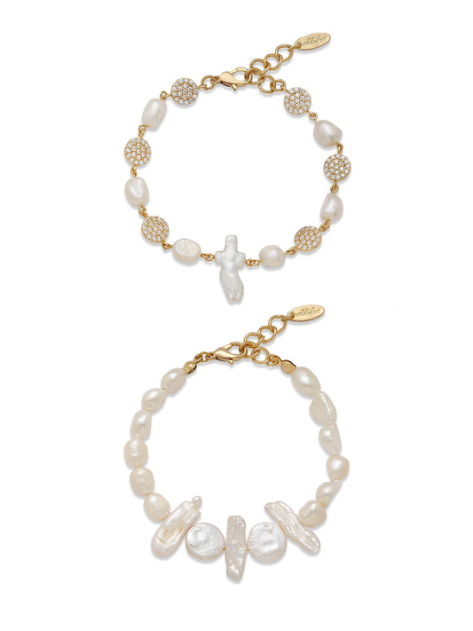 Freshwater Favorites Pearl Bracelet Set - Pearl with 18k Gold Plating | Ettika
