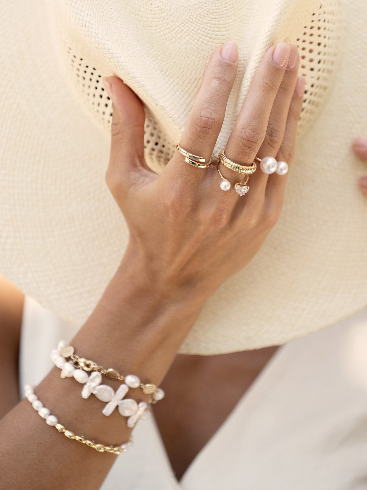 Freshwater Favorites Pearl Bracelet Set - Pearl with 18k Gold Plating | Ettika