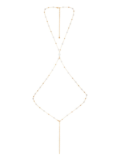 Sunshine Coast Pearl Body Chain - Pearl with Gold Tone | Ettika