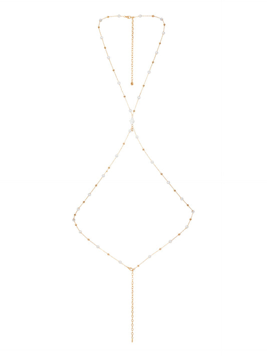Sunshine Coast Pearl Body Chain - Pearl with Gold Tone | Ettika