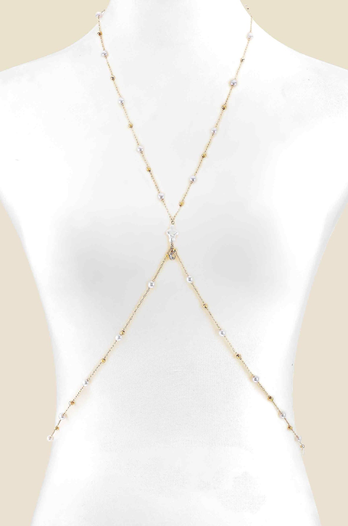 Sunshine Coast Pearl Body Chain - Pearl with Gold Tone | Ettika