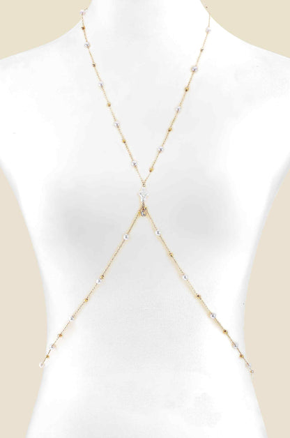 Sunshine Coast Pearl Body Chain - Pearl with Gold Tone | Ettika