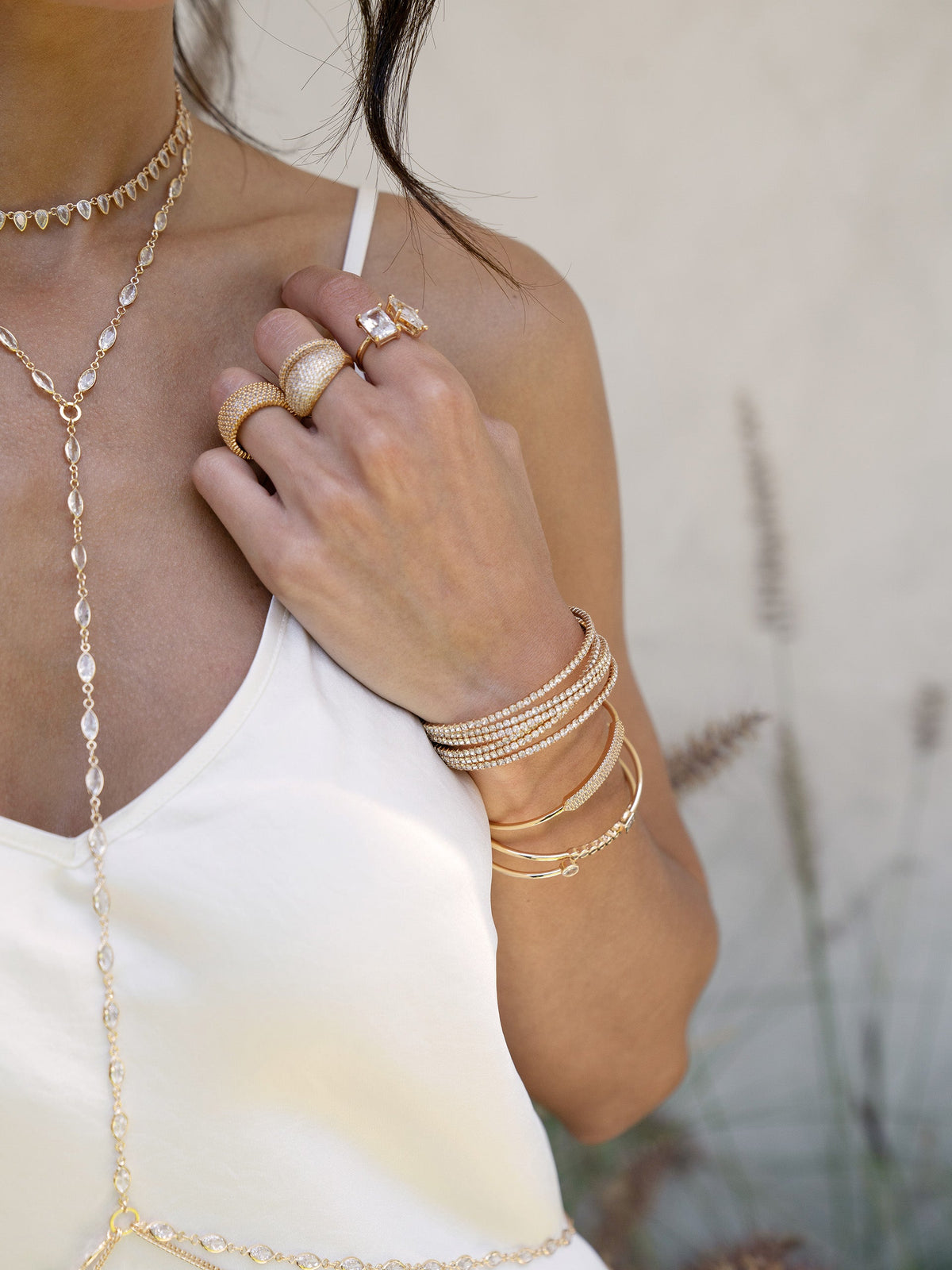 Crystal Strand Cuff - Clear Crystals | Ettika