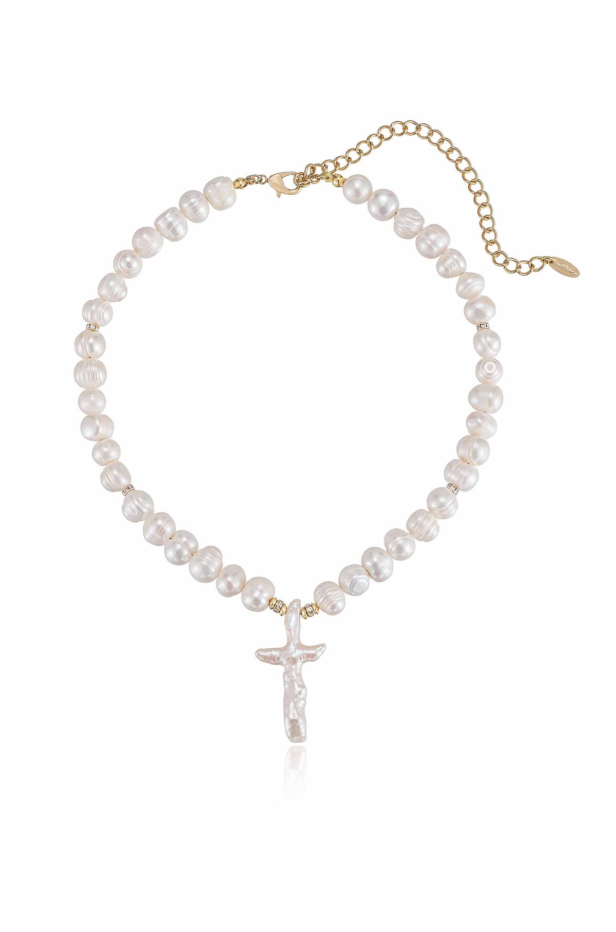 Organic Pearl Cross Necklace - Pearl | Ettika