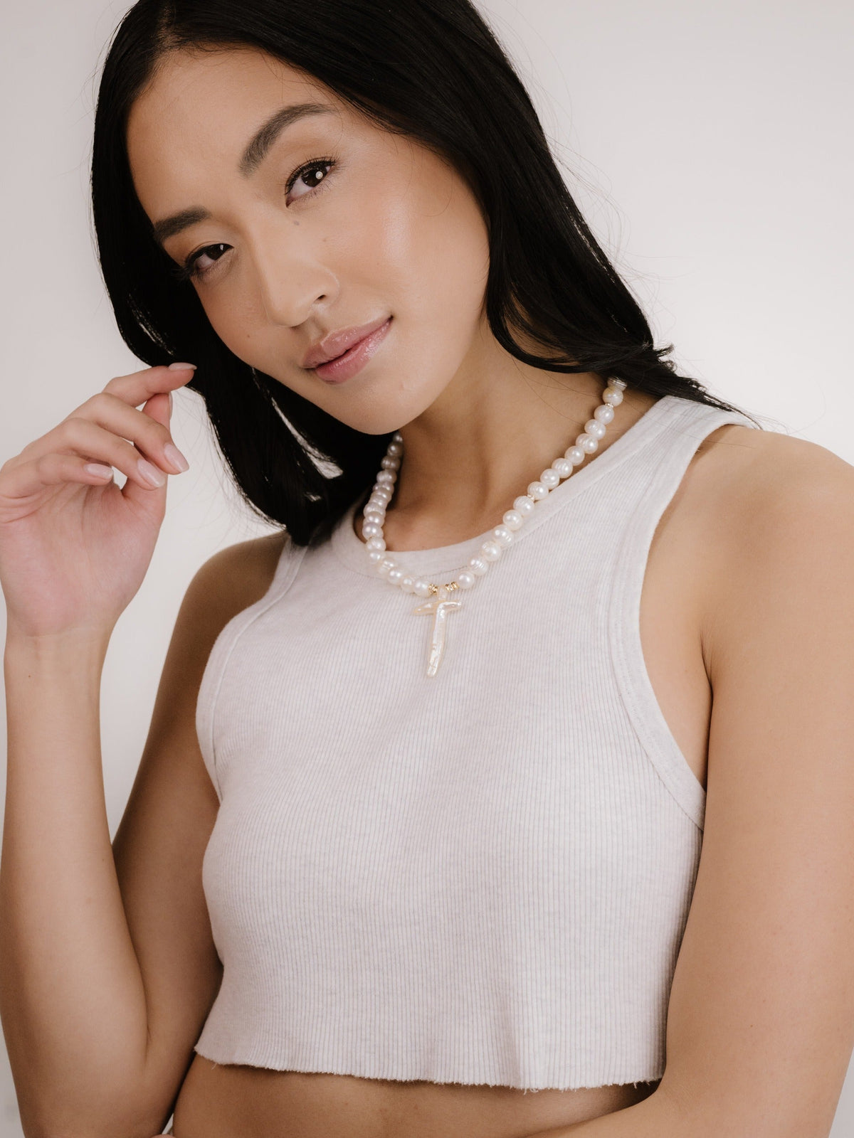Organic Pearl Cross Necklace - Pearl | Ettika