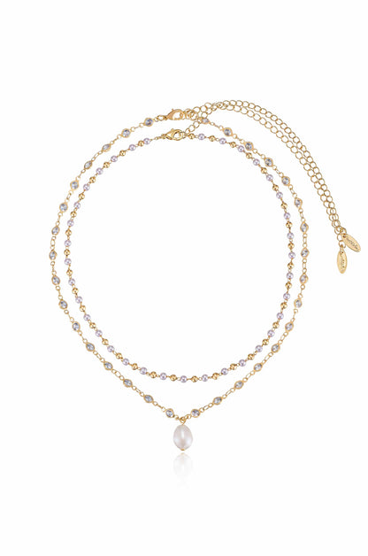 Crystal Spark and Ball Chain Necklace Set - Pearl | Ettika