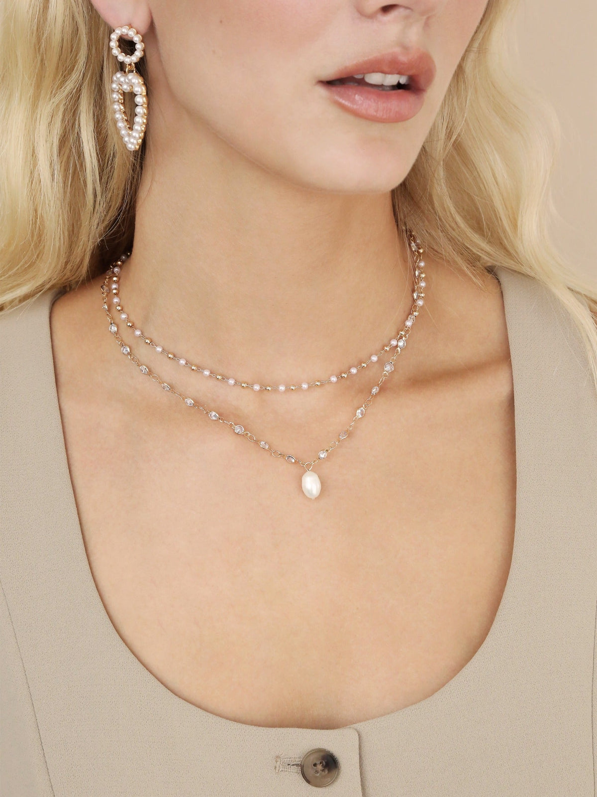 Crystal Spark and Ball Chain Necklace Set - Pearl | Ettika