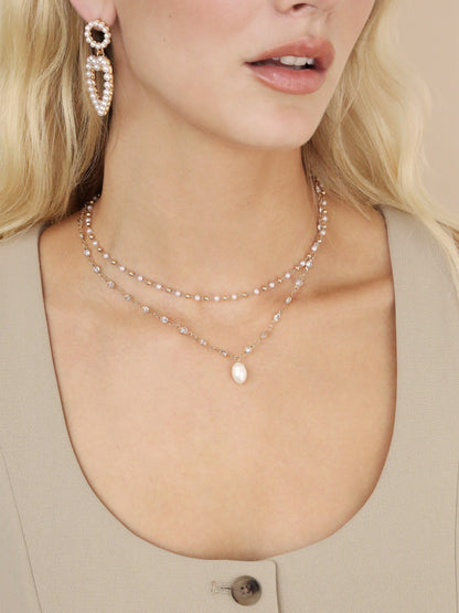 Crystal Spark and Ball Chain Necklace Set - Pearl | Ettika