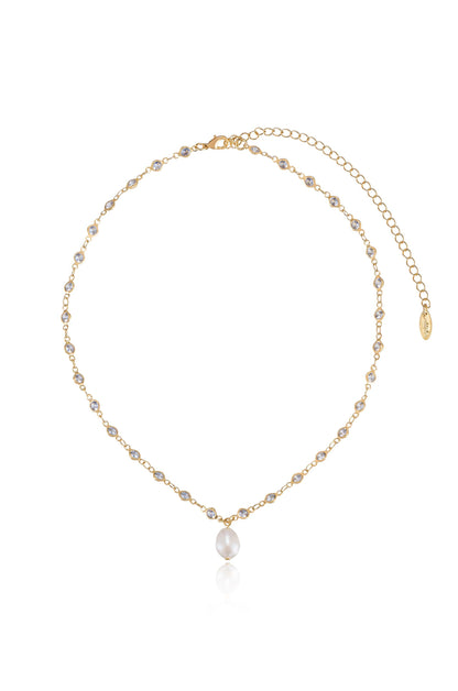 Crystal Spark and Ball Chain Necklace Set - Pearl | Ettika