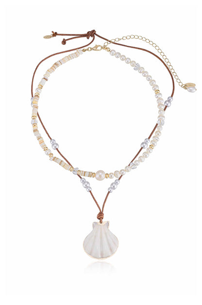 Beach Days Shell Pendant Necklace Set - Shell with 18k Gold Plating | Ettika