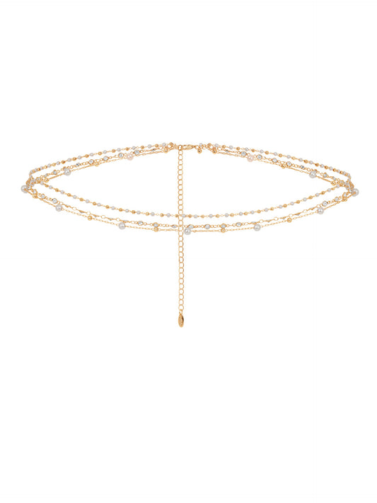 Extended Vacation Pearl Body Chain - Pearl with Gold Tone | Ettika