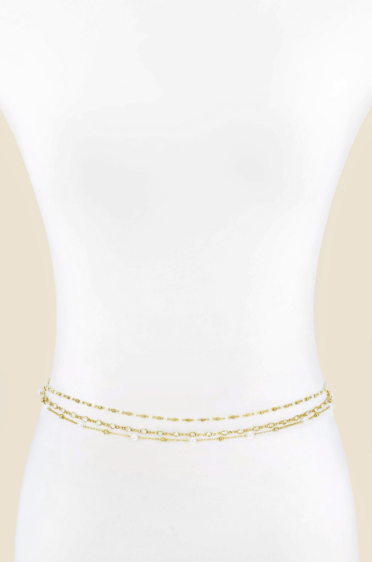 Extended Vacation Pearl Body Chain - Pearl with Gold Tone | Ettika