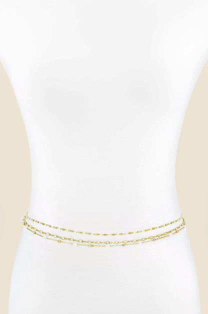 Extended Vacation Pearl Body Chain - Pearl with Gold Tone | Ettika