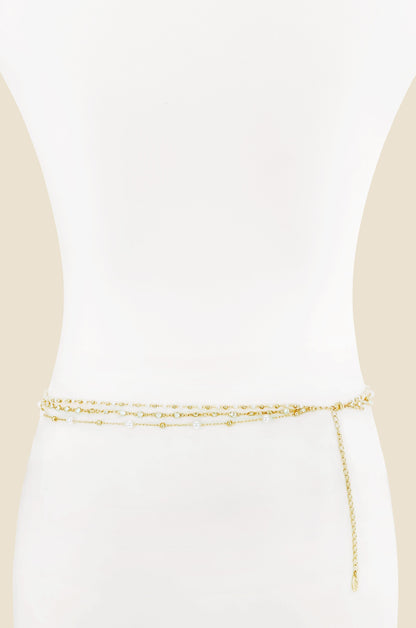 Extended Vacation Pearl Body Chain - Pearl with Gold Tone | Ettika