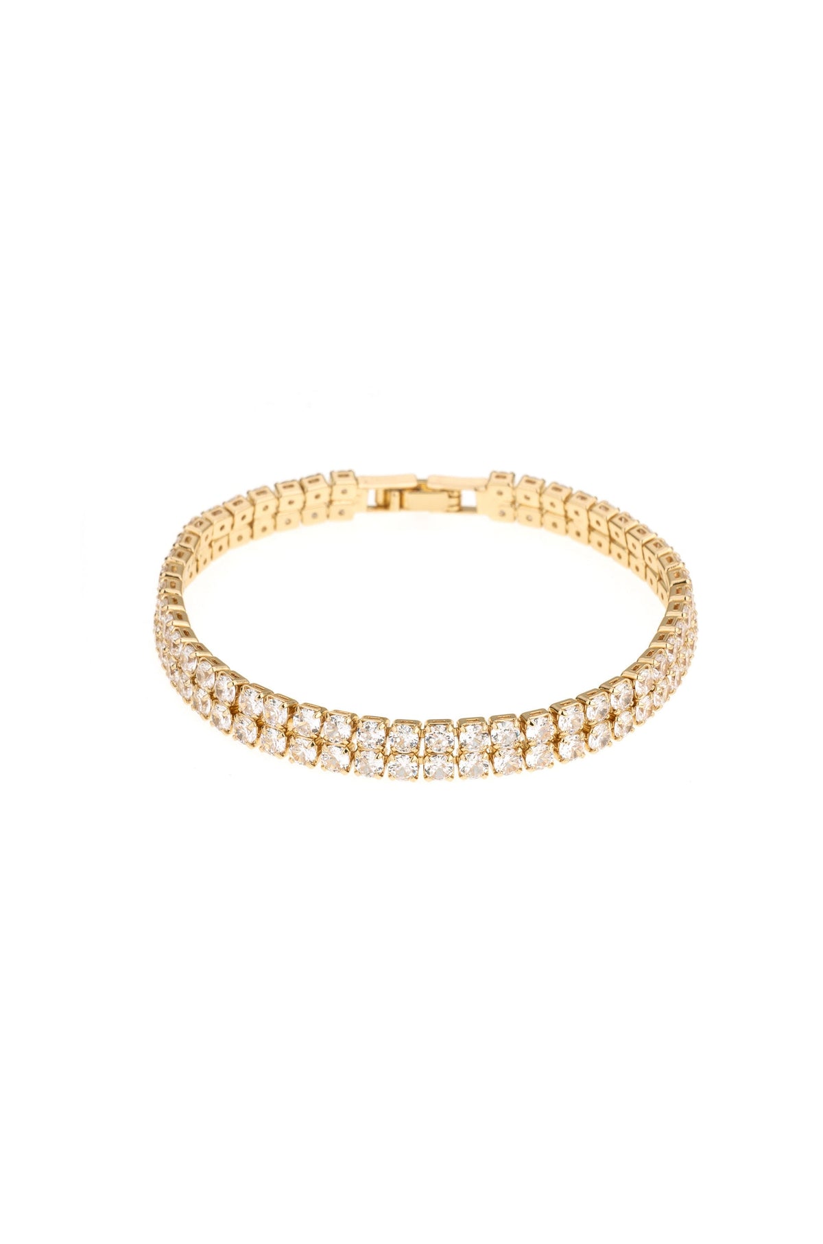 Crystal Double Layered Tennis Bracelet - Clear Crystal with 18k Gold Plating | Ettika