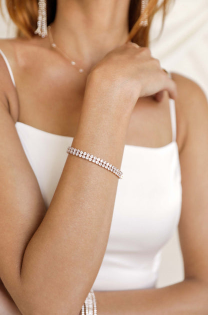 Crystal Double Layered Tennis Bracelet - Clear Crystal with 18k Gold Plating | Ettika