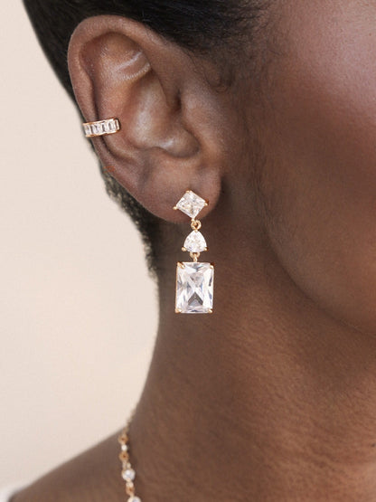 Reflective Crystal Dangle Earrings - Clear Crystals | Ettika