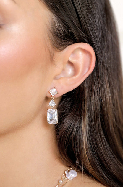 Reflective Crystal Dangle Earrings - Clear Crystals | Ettika