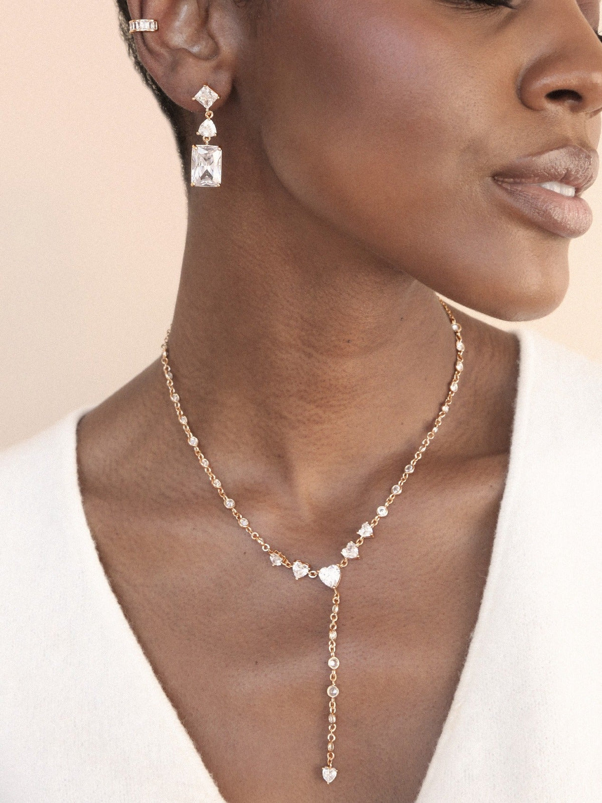 Reflective Crystal Dangle Earrings - Clear Crystals | Ettika
