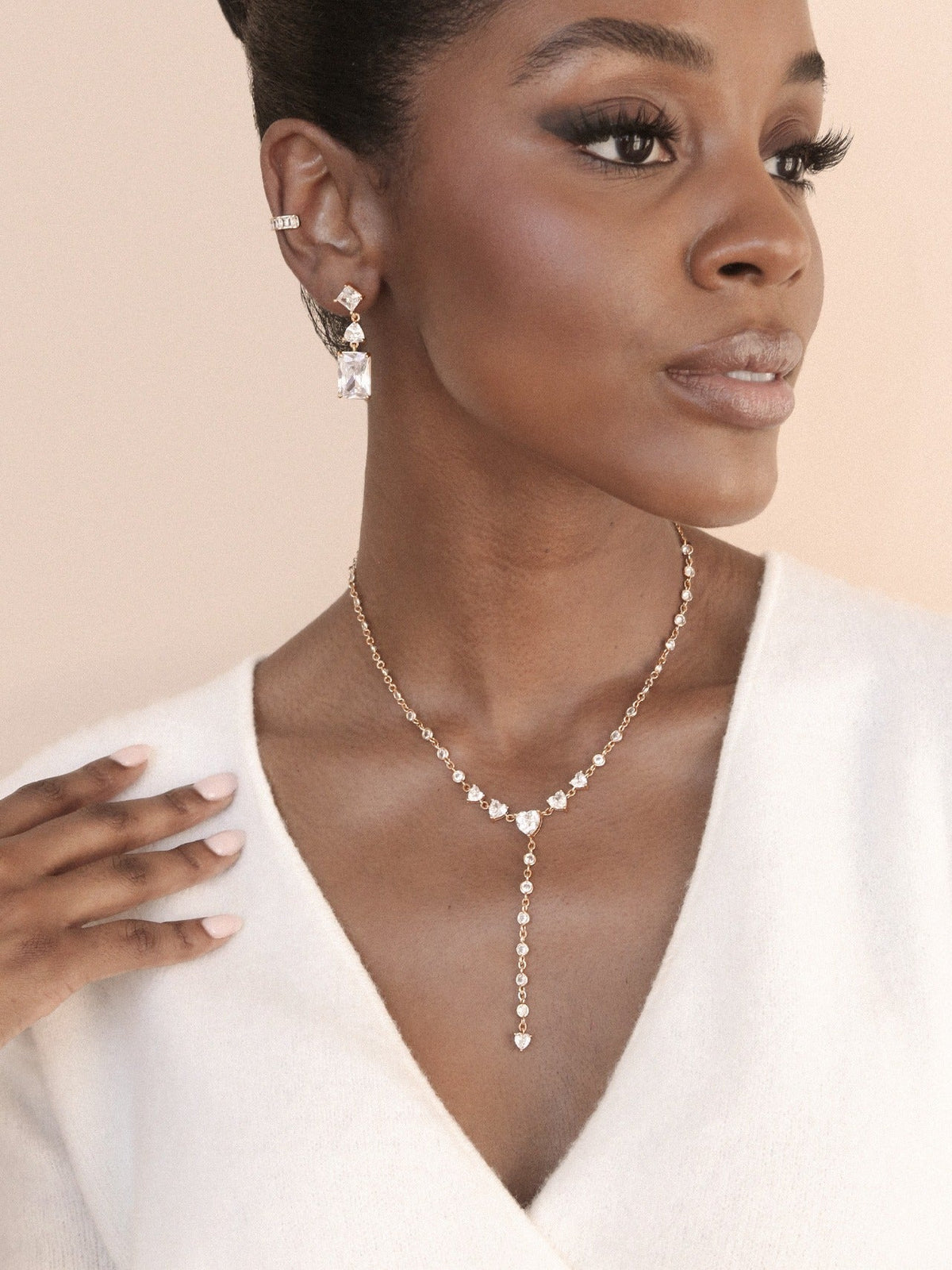 Reflective Crystal Dangle Earrings - Clear Crystals | Ettika