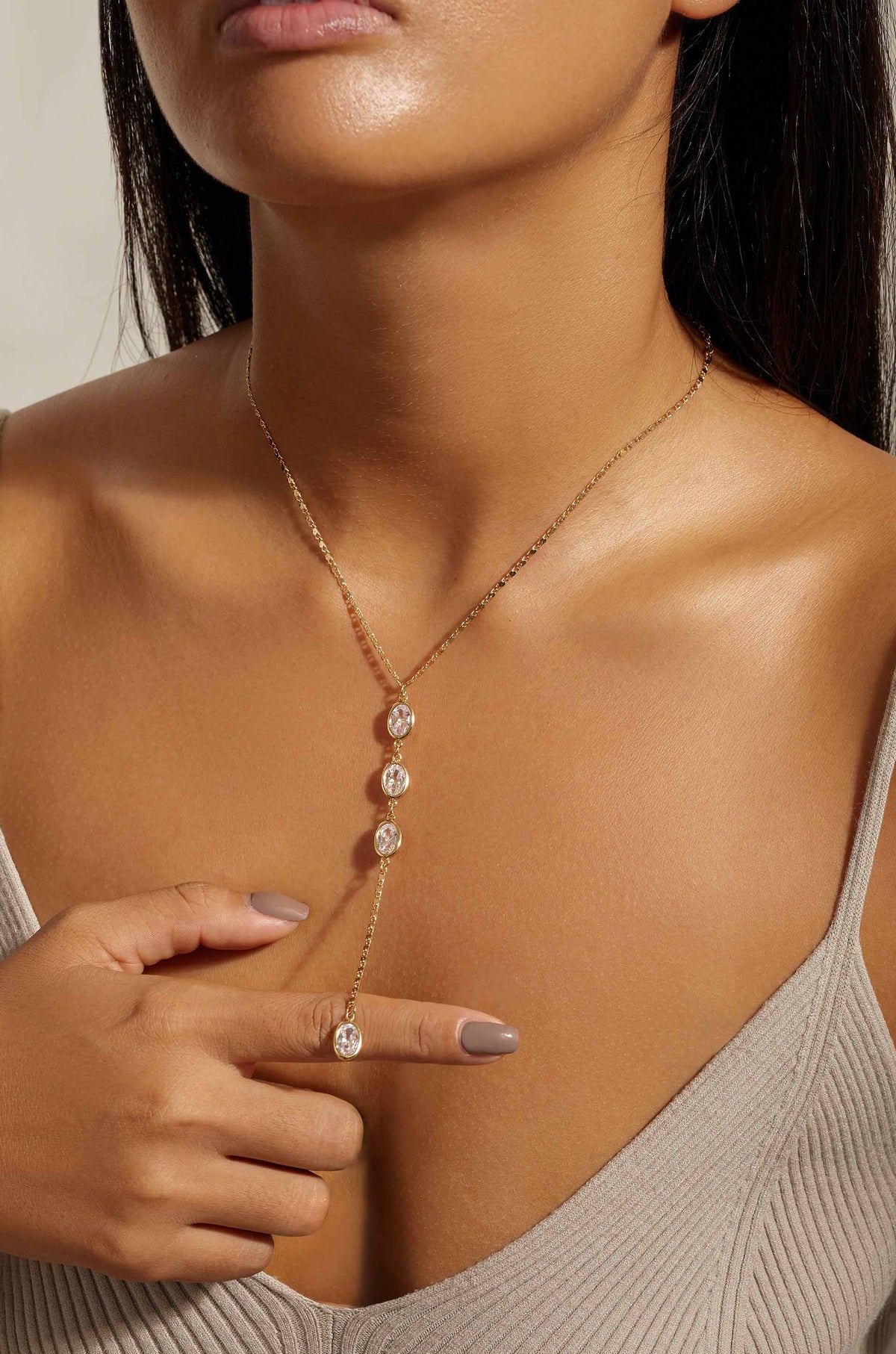 Sparkle Dip Lariat - Clear Crystal with 18k Gold Plating | Ettika