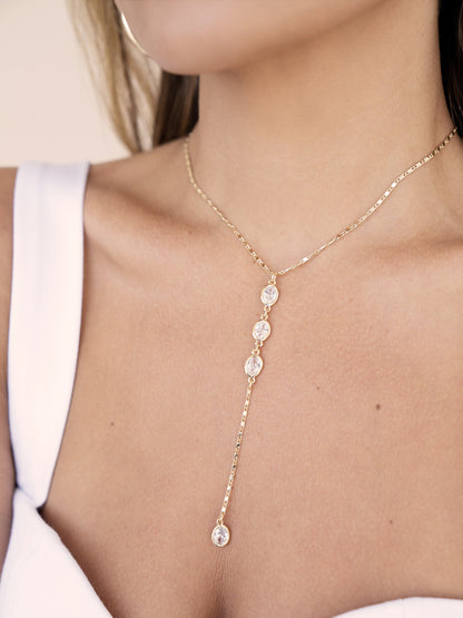 Sparkle Dip Lariat - Clear Crystal with 18k Gold Plating | Ettika