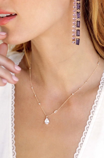 Delicate Crystal Pendant Necklace - Clear Crystals | Ettika