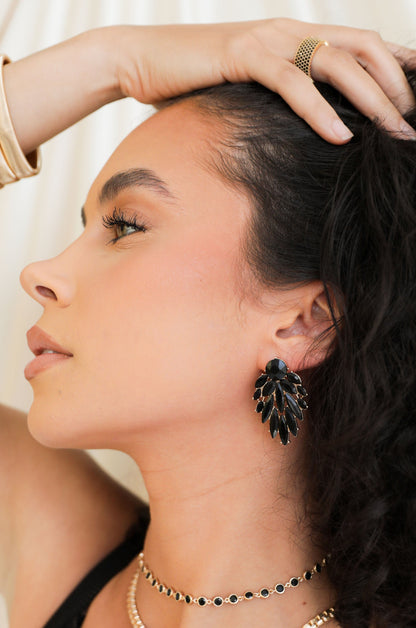 Cry Me A River Earrings - Black Crystal with 18k Gold Plating | Ettika