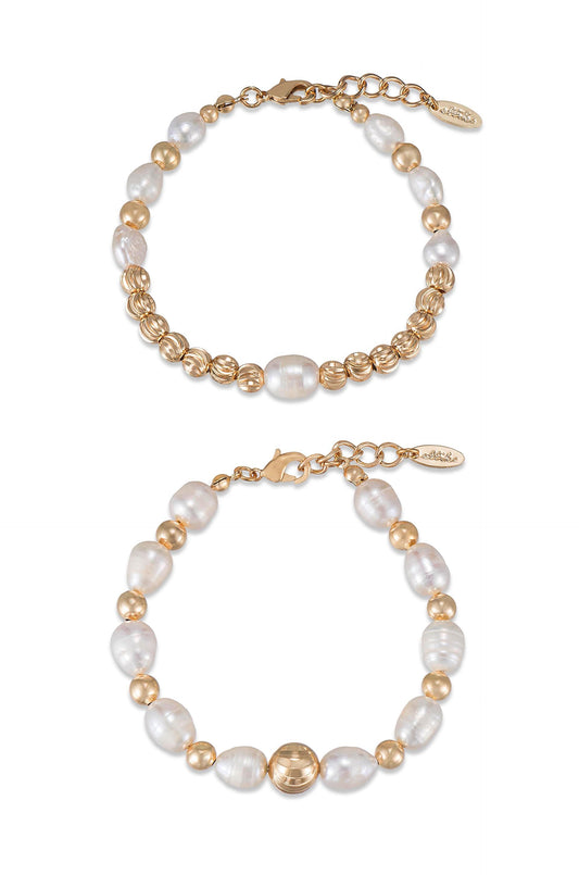 Perfect Days Freshwater Pearl Bracelet Set - Pearl with 18k Gold Plating | Ettika