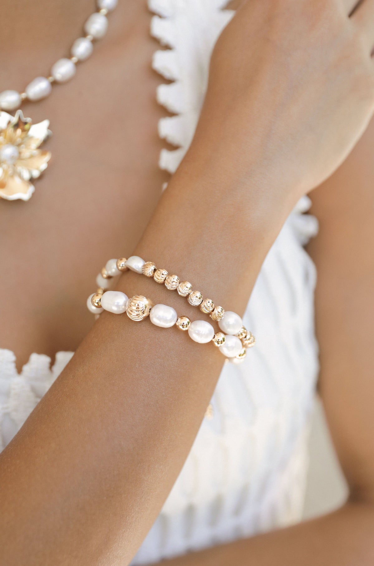 Perfect Days Freshwater Pearl Bracelet Set - Pearl with 18k Gold Plating | Ettika