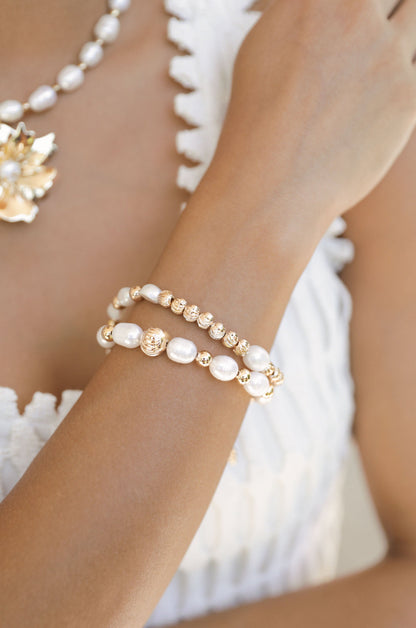 Perfect Days Freshwater Pearl Bracelet Set - Pearl with 18k Gold Plating | Ettika