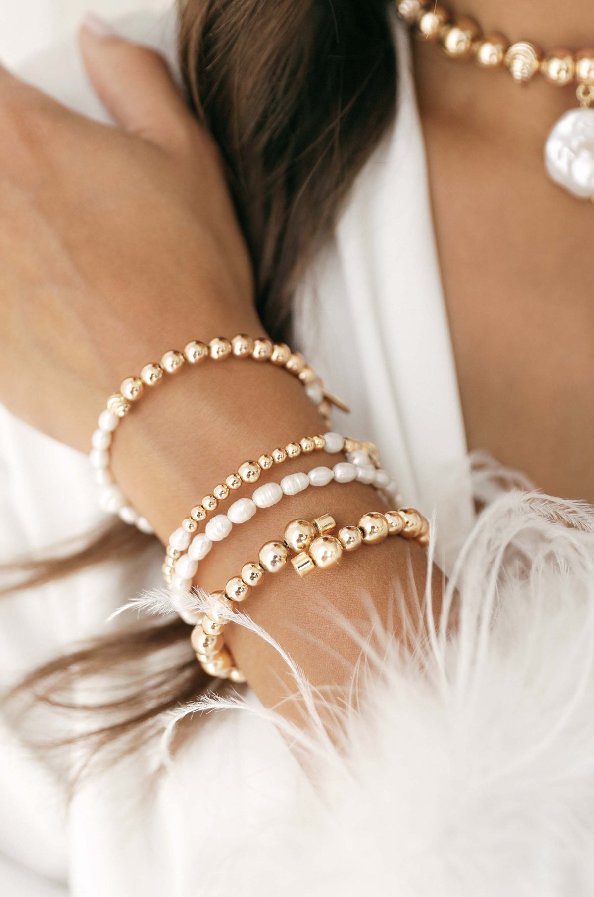 Freshwater Pearl Party Bracelet Set - Pearl with 18k Gold Plating | Ettika