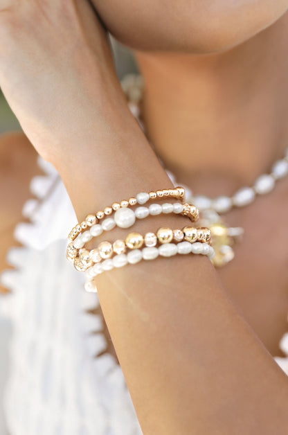 Freshwater Pearl Party Bracelet Set - Pearl with 18k Gold Plating | Ettika