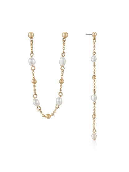 Double Piercing Freshwater Pearl Earrings - Pearl | Ettika