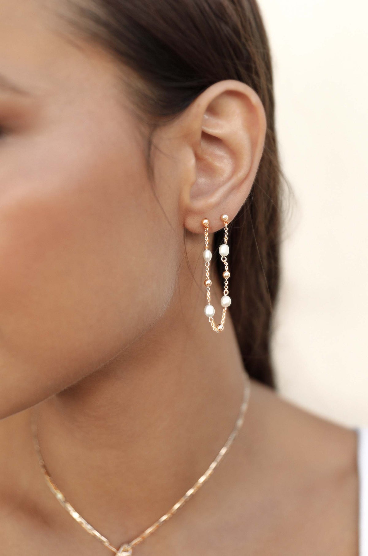 Double Piercing Freshwater Pearl Earrings - Pearl | Ettika